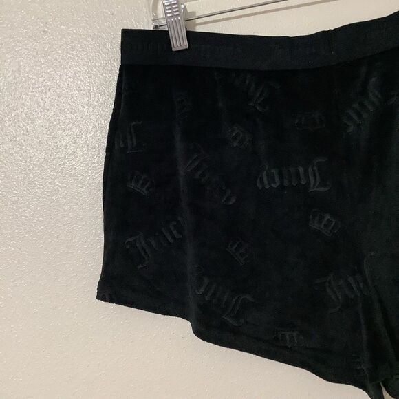 Juicy Couture Y2K Style McBling Black Graphic Logo Velour Pajama Shorts Large - Picture 2 of 12